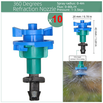 RBCFHl 24 veidu rotējošo smidzinātāju pilienveida apūdeņošanas mini rotācijas sprauslas aerosols ar 1/4 collu stieņu savienotāju mini rotējošo smidzinātāju