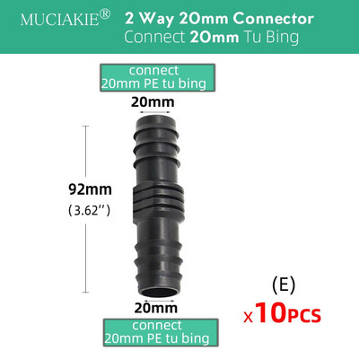 MUCIAKIE 16 mm 20 mm 25 mm gala kontaktdakša elkoņa T-veida izslēgšanas savienotājs Pievienojiet 16 20 25 mm PE Tu Bing dārza ūdens savienotāja piederumi