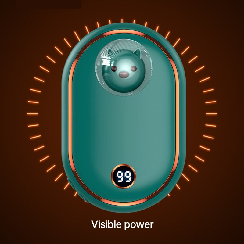 2 σε 1 Cute Bear Hand Warmer 10000 mAh USB Power Bank 5S Quick Double Side Heating Pocket Mobile Power Digital Display