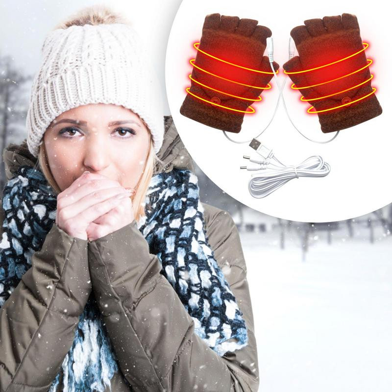 USB Ηλεκτρικά θερμαινόμενα γάντια Γάντια μισού δακτύλου Θερμαινόμενα χεριών διπλής όψης Θερμαινόμενα χεράκια χειμερινή ποδηλασία σκι Γάντια θερμής θέρμανσης