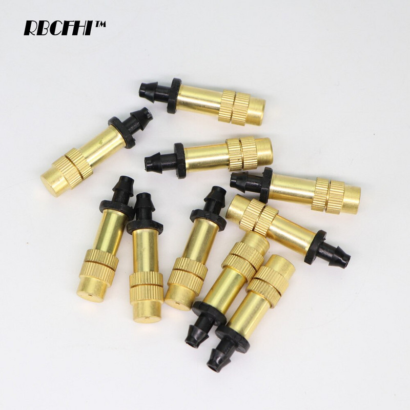 RBCFHI 30/50/100PCS Ρυθμιζόμενο μπρούτζινο ακροφύσιο 1/4`` Barb Connector Πότισμα κήπου Πότισμα Σπρέι χαλκού ψεκαστήρα