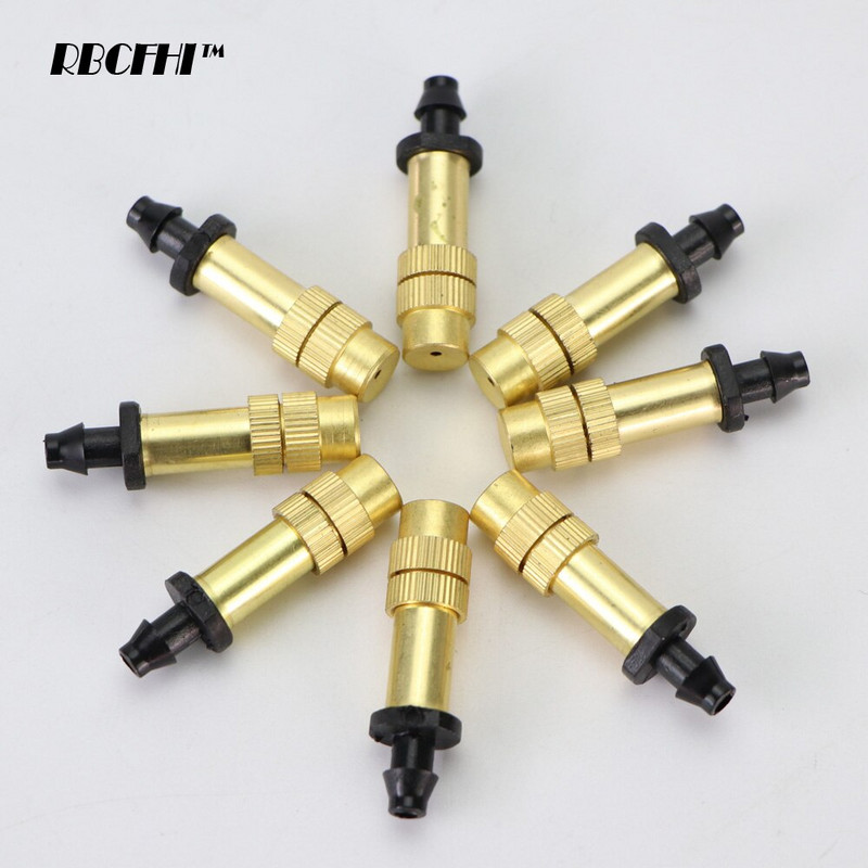 RBCFHI 30/50/100PCS Ρυθμιζόμενο μπρούτζινο ακροφύσιο 1/4`` Barb Connector Πότισμα κήπου Πότισμα Σπρέι χαλκού ψεκαστήρα