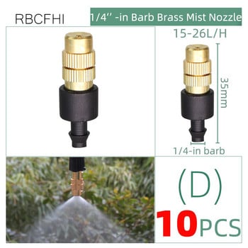 RBCFHl 10PCS 6 Τύποι μπρούτζινου ψεκασμού ακροφυσίων με 4/7mm Barb 6mm Screw 4/7mm Tee Micro Drip Irriation Spinkler