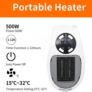Μίνι ανεμιστήρας με πρίζα τοίχου 500w Σόμπα θέρμανσης οικιακού γραφείου Ισχυρός θερμός ανεμιστήρας Φορητό ηλεκτρικό καλοριφέρ για W N5j8