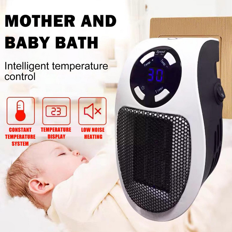 Μίνι ανεμιστήρας με πρίζα τοίχου 500w Σόμπα θέρμανσης οικιακού γραφείου Ισχυρός θερμός ανεμιστήρας Φορητό ηλεκτρικό καλοριφέρ για W N5j8