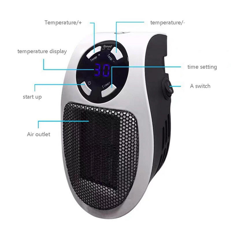 Μίνι ανεμιστήρας με πρίζα τοίχου 500w Σόμπα θέρμανσης οικιακού γραφείου Ισχυρός θερμός ανεμιστήρας Φορητό ηλεκτρικό καλοριφέρ για W N5j8
