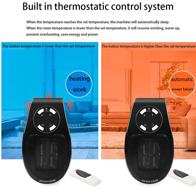 500 W LED ekrano keraminis šildytuvas su nuotolinio valdymo pulteliu 220 V elektrinis stalinis šildytuvas Mažas galios šildytuvas Saugus nešiojamas biure