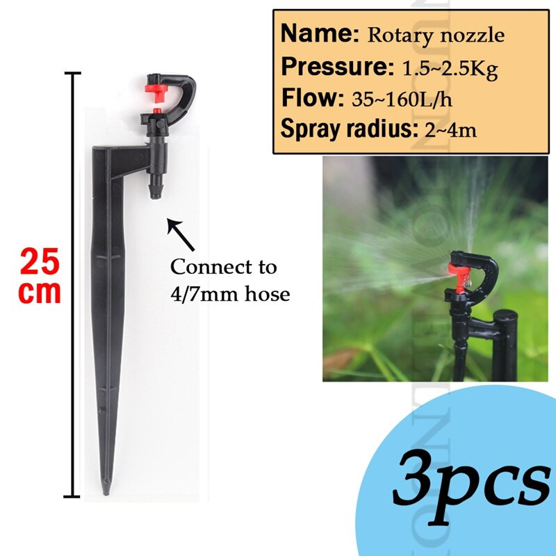 Μίνι περιστρεφόμενος ψεκαστήρας 3 ΤΕΜ 360 μοιρών Ακροφύσιο διάθλασης στο Stake Garden Farm Ακροφύσιο ψεκασμού ποτίσματος Συγκρότημα Micro Sprinkler