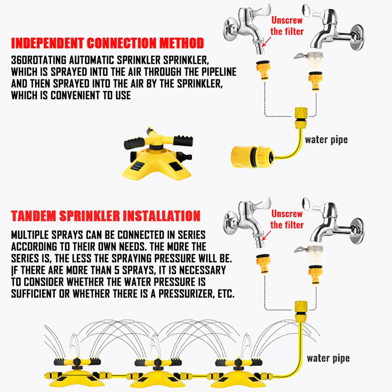 Περιστρεφόμενο 360 μοιρών κάλυψη μεγάλης περιοχής Ψεκαστήρας νερού Yard Jet Sprinkler System Αυτόματο Ψεκαστήρας άρδευσης γκαζόν κήπου