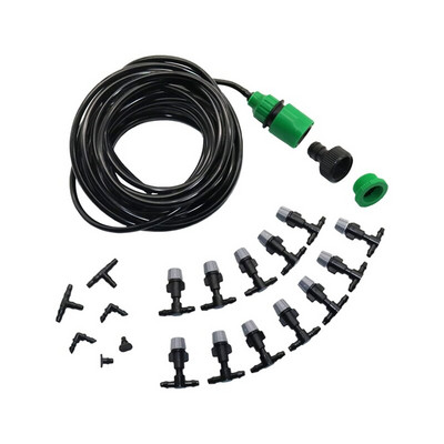 1 Σετ Ακροφύσια ομίχλης Micro Automatic Garden άρδευσης κιτ ποτίσματος λάστιχο 10m και γκρι κεφαλή ψεκασμού με μπλουζάκι 4/7mm και βύσμα