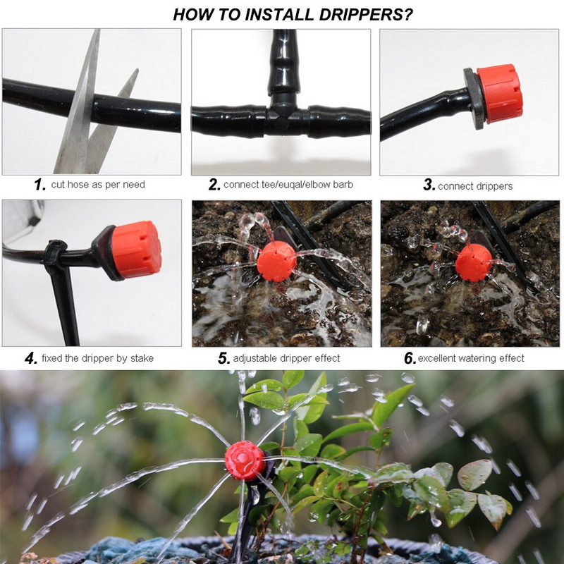 30-1000PCS 4/7mm Ακροφύσιο άρδευσης κήπου Ρυθμιζόμενος σταλάκτης 1/4`` Barb Sprinkler Emitter Drip Μπαλκόνι Θερμοκήπιο Πότισμα Σπρέι