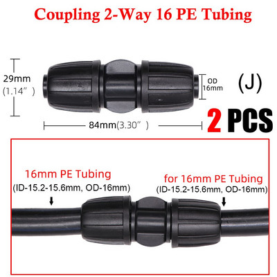 2 ΤΕΜ 16 χιλιοστών 1/2`` PE σύνδεσης σωλήνων διαχωριστής μπλουζάκι με κλείδωμα σπειρώματος σε 4/7 χιλιοστά σωλήνας 3/5 χιλιοστών Άρθρωση άρδευσης με σταγόνες ποτίσματος κήπου