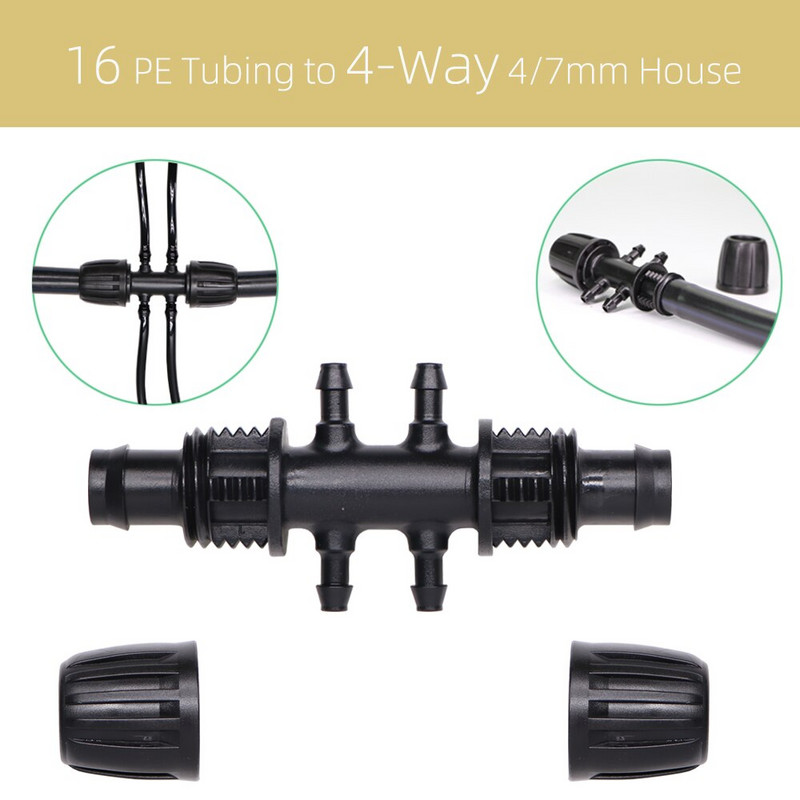2 ΤΕΜ 16 χιλιοστών 1/2`` PE σύνδεσης σωλήνων διαχωριστής μπλουζάκι με κλείδωμα σπειρώματος σε 4/7 χιλιοστά σωλήνας 3/5 χιλιοστών Άρθρωση άρδευσης με σταγόνες ποτίσματος κήπου