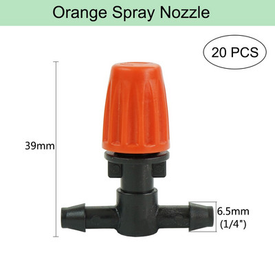 Ρυθμιζόμενο πότισμα πορτοκαλί ακροφύσιο ψεκασμού Dripper Sprinkler Garden Water Fog Misting Σύστημα ψύξης για Πότισμα φυτών κηπουρικής