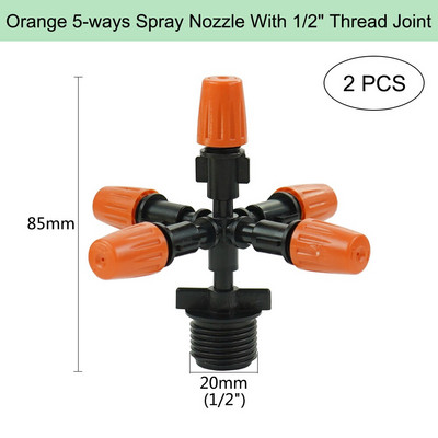 Ρυθμιζόμενο πότισμα πορτοκαλί ακροφύσιο ψεκασμού Dripper Sprinkler Garden Water Fog Misting Σύστημα ψύξης για Πότισμα φυτών κηπουρικής