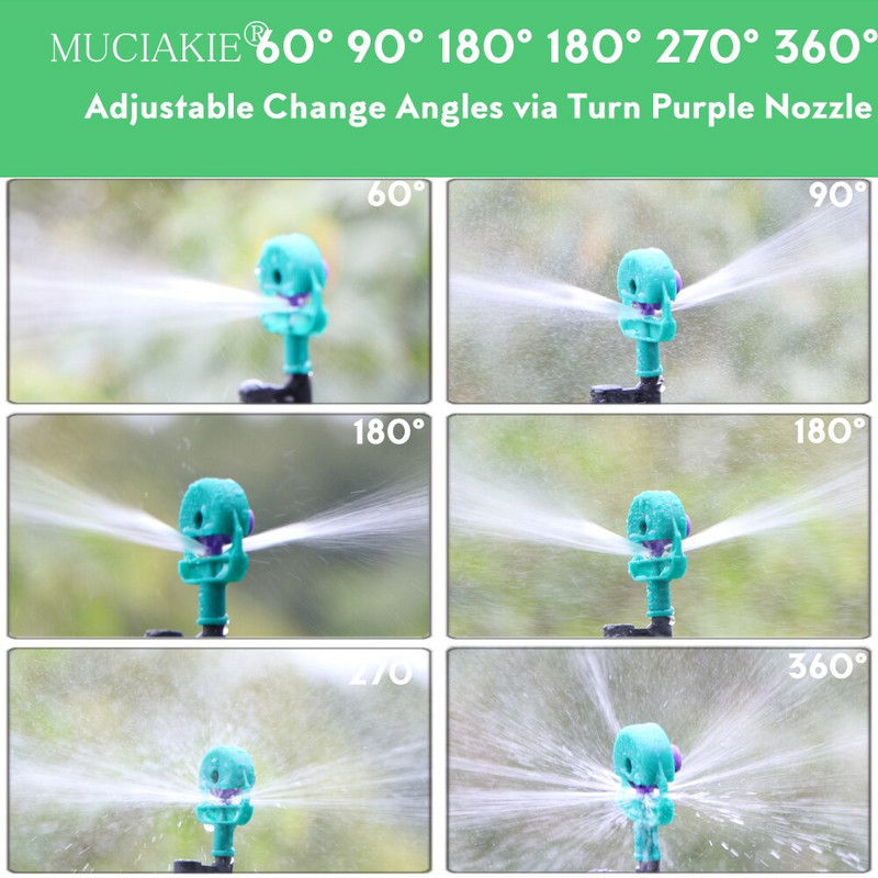 MUCIAKIE 10-30PCS Ρυθμιζόμενη γωνία 60/90/180/270/360 Μοίρες 50cm 100cm 4/7mm Εύκαμπτος σωλήνας 50cm Filberglass Garden Sprinklers Nozzle