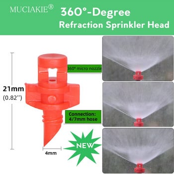 MUCIAKIE 100PCS 90 180 360 Degree Refraction Nozzle Sprinkler Head Thread Connection Garden irigation sprayer for Greenhouse