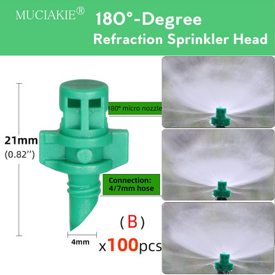MUCIAKIE 100PCS 90 180 360 Degree Refraction Nozzle Sprinkler Head Thread Connection Garden irigation sprayer for Greenhouse