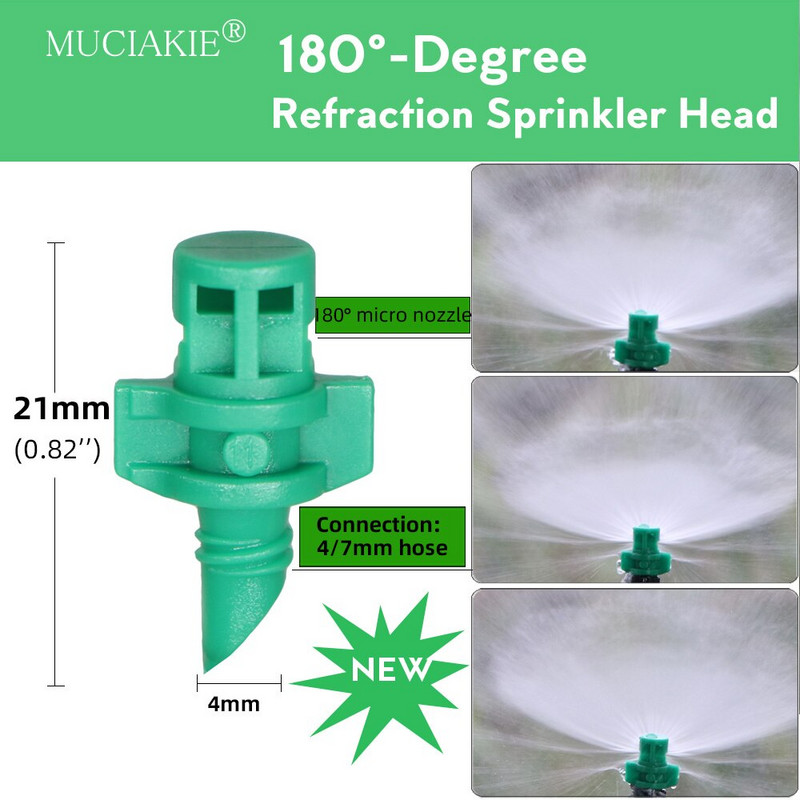 MUCIAKIE 100PCS 90 180 360 Degree Refraction Nozzle Sprinkler Head Thread Connection Garden irigation sprayer for Greenhouse