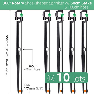 MUCIAKIE 360 Degrees Rotary Micro sprinkler σε σχήμα παπουτσιού με ακροφύσιο ποτίσματος Stake Garden Spray Full Circle Pattern Jet