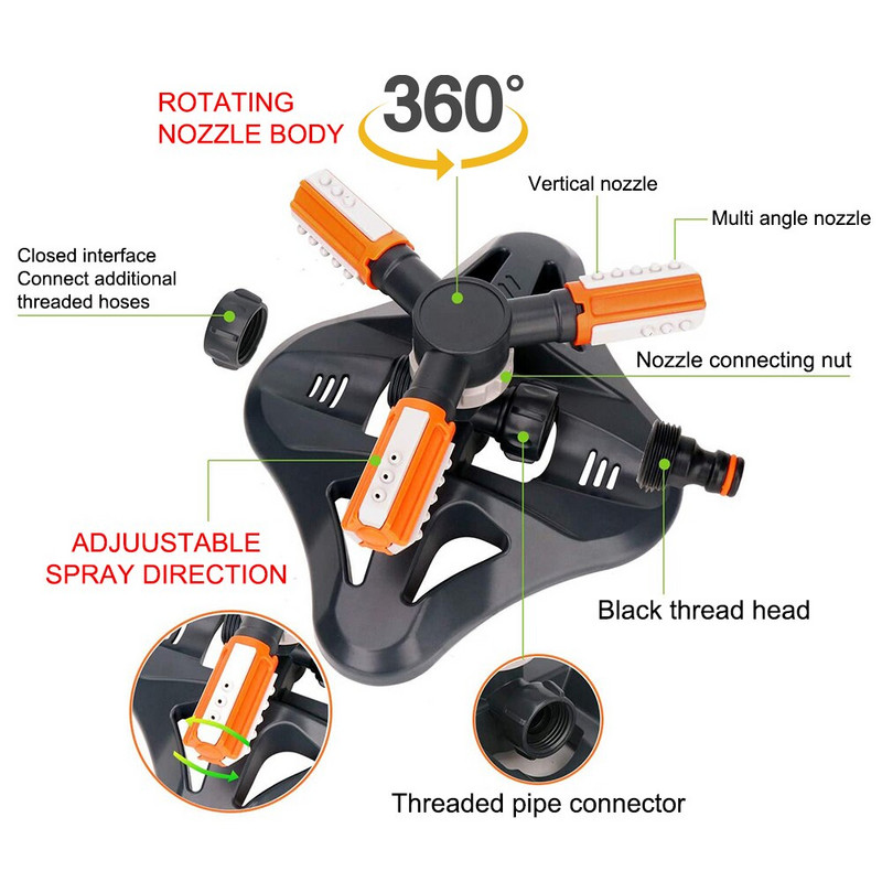 Αυτόματος περιστρεφόμενος ψεκαστήρας άρδευσης 36 μονάδων Γωνιακά ακροφύσια ψεκασμού Σύστημα νερού γκαζόν Ψεκαστήρας μεγάλης επιφάνειας με προσαρμογέα σύνδεσης σωλήνα