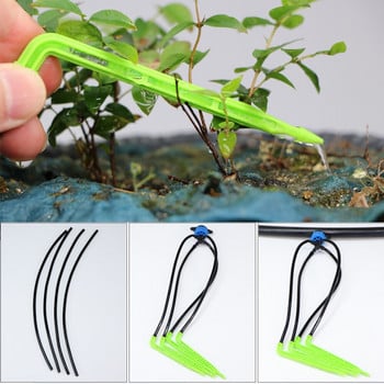 50PCS Greenhouse Apple Green Bend Arrow Micro Drip Irrigation Kit Излъчватели за 3/5 mm маркуч Градинско напояване Спестяващ микро капкообразувател