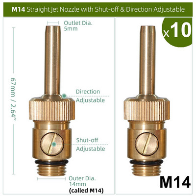 OD8mm-14mm Месингов фонтан за завеси M8-M14 Накрайник с мъжка резба с изключване, регулируема посока за спрей за декорация на езерце