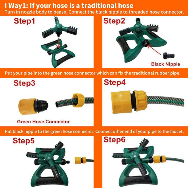 360 grādu automātisks rotējošs zāliena smidzinātājs Ātrās laistīšanas zāliena sprausla lielu laukumu nosedzošais smidzinātājs Dārza apūdeņošanas rīki