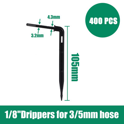 400 gab. Izliekts pilienveida apūdeņošanas izstarotājs 3/5 mm dārza apūdeņošanas podos, leņķa pilinātājs Dārza mikro pilienveida apūdeņošanas pilinātājs