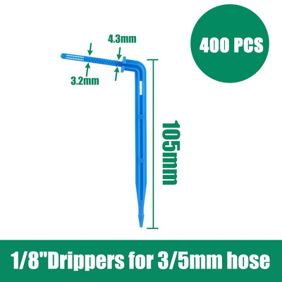 400 gab. Izliekts pilienveida apūdeņošanas izstarotājs 3/5 mm dārza apūdeņošanas podos, leņķa pilinātājs Dārza mikro pilienveida apūdeņošanas pilinātājs