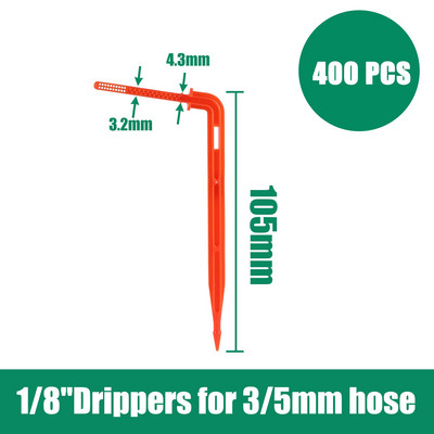 400 gab. Izliekts pilienveida apūdeņošanas izstarotājs 3/5 mm dārza apūdeņošanas podos, leņķa pilinātājs Dārza mikro pilienveida apūdeņošanas pilinātājs