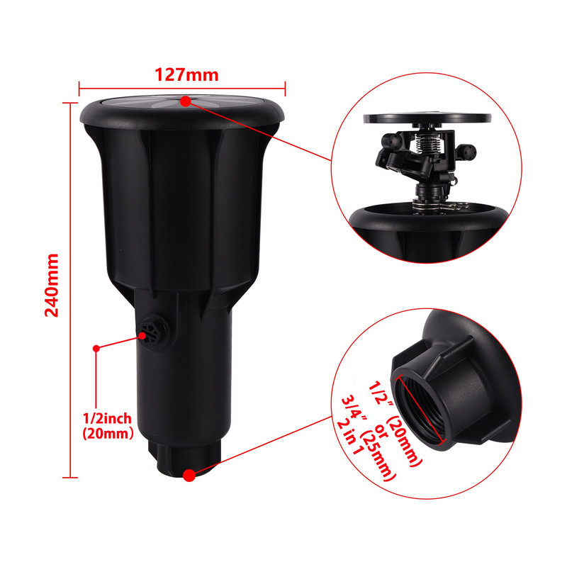 1/2" 3/4" Pulse Pop-Up Impact Sprinkler Head Adjustable Rocker Rotary Buried Sprinkler Flat Farmland Αυτόματη άρδευση