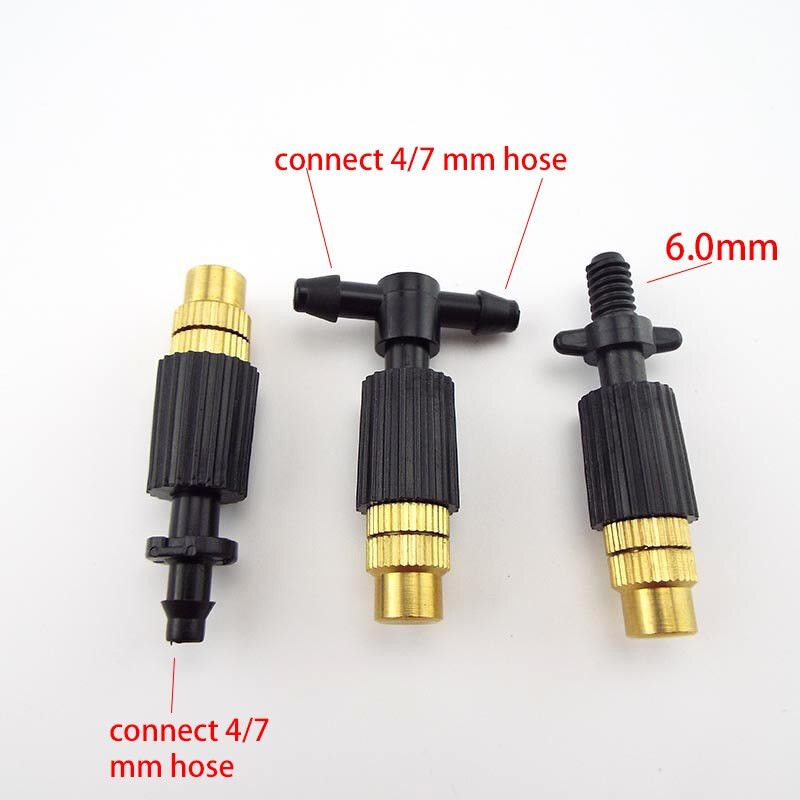 5 бр. Микро капково напояване Замъгляващ месинг 4/7 мм маркуч Спрей за поливане на градина Охлаждащи части Конектор за спринклер Дюза за водна мъгла