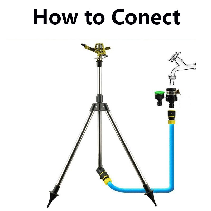 Напояване на вътрешен двор, статив от неръждаема стомана, ударен спринклер, градински комплект за земеделска земя, система за напояване на цветя, 360 градуса