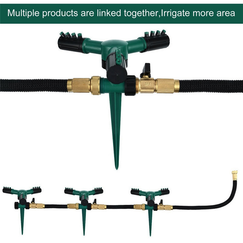 Градински пръскачки Автоматично напояване на тревна трева Въртяща се на 360 градуса водна пръскачка Дюзи с 3 рамена Поливане на градината Напояване