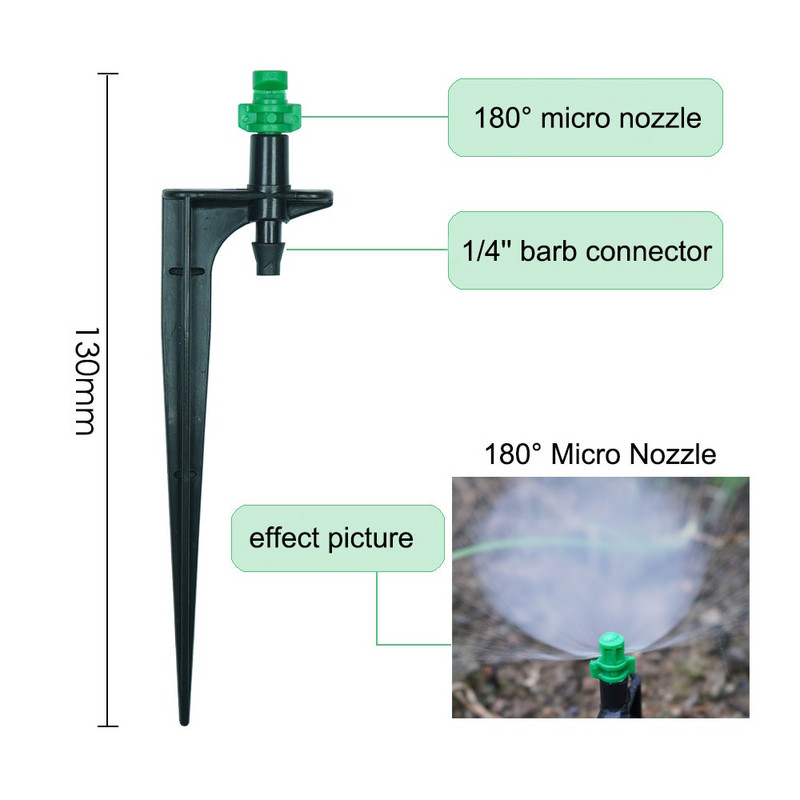 20 gab. 90/180/360 grādu miglošanas sprauslas uz 10,7 cm kāta 1/4 collas dārza apūdeņošanas laistīšanas smidzinātāji lauksaimniecības saimniecībai