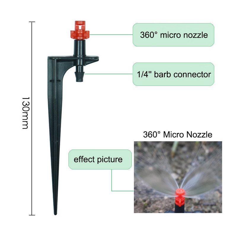 20 gab. 90/180/360 grādu miglošanas sprauslas uz 10,7 cm kāta 1/4 collas dārza apūdeņošanas laistīšanas smidzinātāji lauksaimniecības saimniecībai