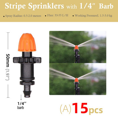 15 gab. 24 tipa dārzkopības laistīšanas miglas smidzinātāji, rotējošie refrakcijas sprauslas smidzinātājs ar 1/4 collu stieņu savienotāju 4/7 mm šļūtenes izsmidzinātājs