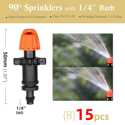 15 gab. 24 tipa dārzkopības laistīšanas miglas smidzinātāji, rotējošie refrakcijas sprauslas smidzinātājs ar 1/4 collu stieņu savienotāju 4/7 mm šļūtenes izsmidzinātājs