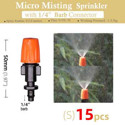 15 gab. 24 tipa dārzkopības laistīšanas miglas smidzinātāji, rotējošie refrakcijas sprauslas smidzinātājs ar 1/4 collu stieņu savienotāju 4/7 mm šļūtenes izsmidzinātājs