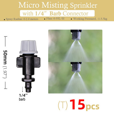 15 gab. 24 tipa dārzkopības laistīšanas miglas smidzinātāji, rotējošie refrakcijas sprauslas smidzinātājs ar 1/4 collu stieņu savienotāju 4/7 mm šļūtenes izsmidzinātājs