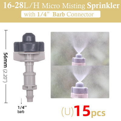 15 gab. 24 tipa dārzkopības laistīšanas miglas smidzinātāji, rotējošie refrakcijas sprauslas smidzinātājs ar 1/4 collu stieņu savienotāju 4/7 mm šļūtenes izsmidzinātājs