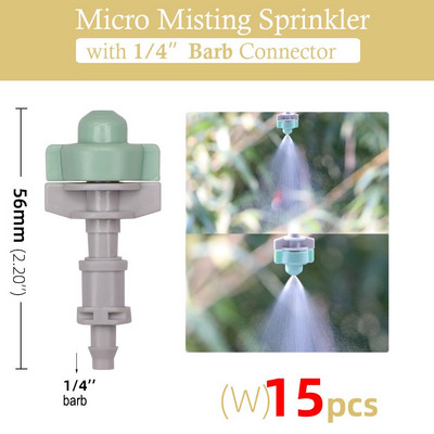 15 gab. 24 tipa dārzkopības laistīšanas miglas smidzinātāji, rotējošie refrakcijas sprauslas smidzinātājs ar 1/4 collu stieņu savienotāju 4/7 mm šļūtenes izsmidzinātājs