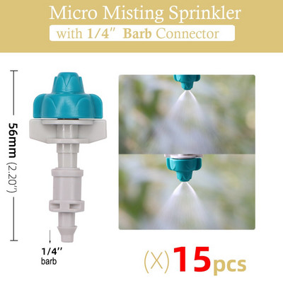 15 gab. 24 tipa dārzkopības laistīšanas miglas smidzinātāji, rotējošie refrakcijas sprauslas smidzinātājs ar 1/4 collu stieņu savienotāju 4/7 mm šļūtenes izsmidzinātājs