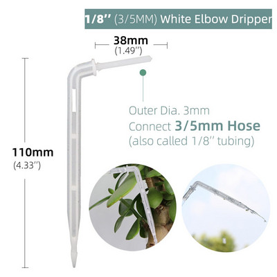 Siltumnīcas dārza laistīšanas pilinātājs 1/8 collu bultiņas līknes pilināšanai 3/5 mm šļūtenes caurule Emitter Drop mikro automātisks pilināmās apūdeņošanas rīks