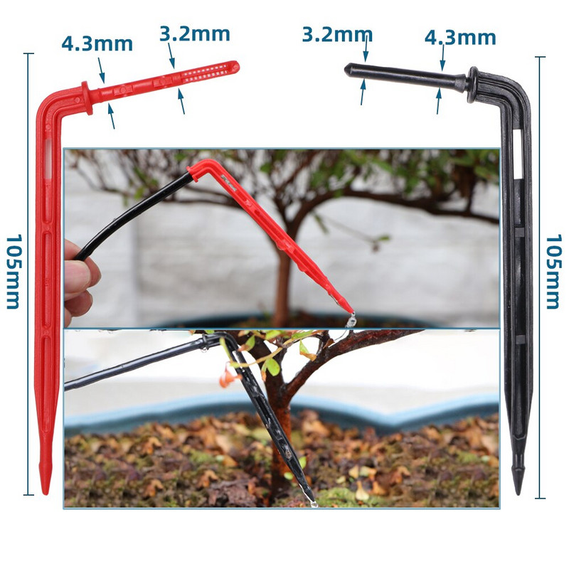 Siltumnīcas dārza laistīšanas pilinātājs 1/8 collu bultiņas līknes pilināšanai 3/5 mm šļūtenes caurule Emitter Drop mikro automātisks pilināmās apūdeņošanas rīks