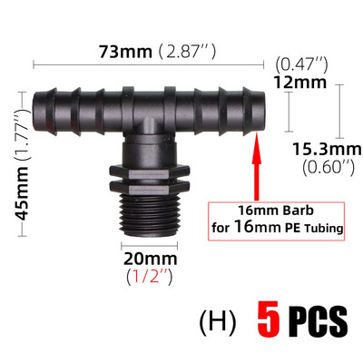 5 τεμ. 1/2" 3/4" Σύνδεσμοι με σπείρωμα 16mm 20mm PE Pipe Barb Connector Αντάπτορας στάγδην άρδευσης κήπου Εξαρτήματα προμήθειες θερμοκηπίου