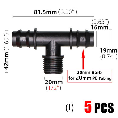 5 τεμ. 1/2" 3/4" Σύνδεσμοι με σπείρωμα 16mm 20mm PE Pipe Barb Connector Αντάπτορας στάγδην άρδευσης κήπου Εξαρτήματα προμήθειες θερμοκηπίου