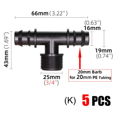 5 τεμ. 1/2" 3/4" Σύνδεσμοι με σπείρωμα 16mm 20mm PE Pipe Barb Connector Αντάπτορας στάγδην άρδευσης κήπου Εξαρτήματα προμήθειες θερμοκηπίου