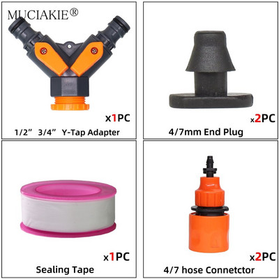 Κιτ σύνδεσης βρύσης νερού στάγδην άρδευσης κήπου 1/2" 3/4" Θηλική άρθρωση θηλής σε 4/7 8/11 Προσαρμογέας σωλήνων 2 κατευθύνσεων 4 κατευθύνσεων σωλήνα 16 mm